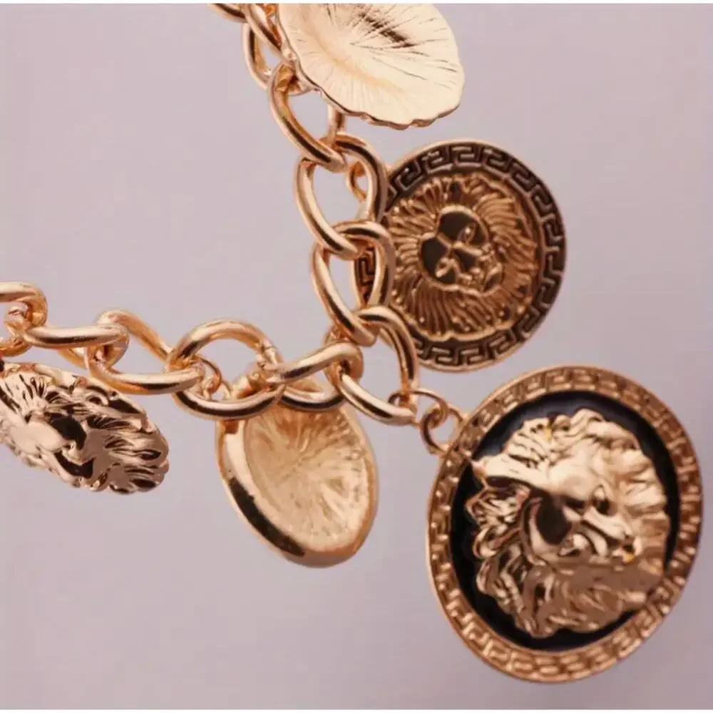 NECKLACE: Golden-Tone Lion Head Thick Chain w/Lg Alloy Pendant & Zirconias, NWOT